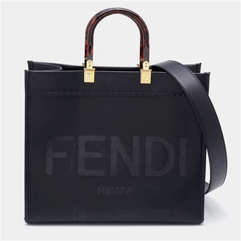 fendi black leather tote|fendi sunshine medium black leather.